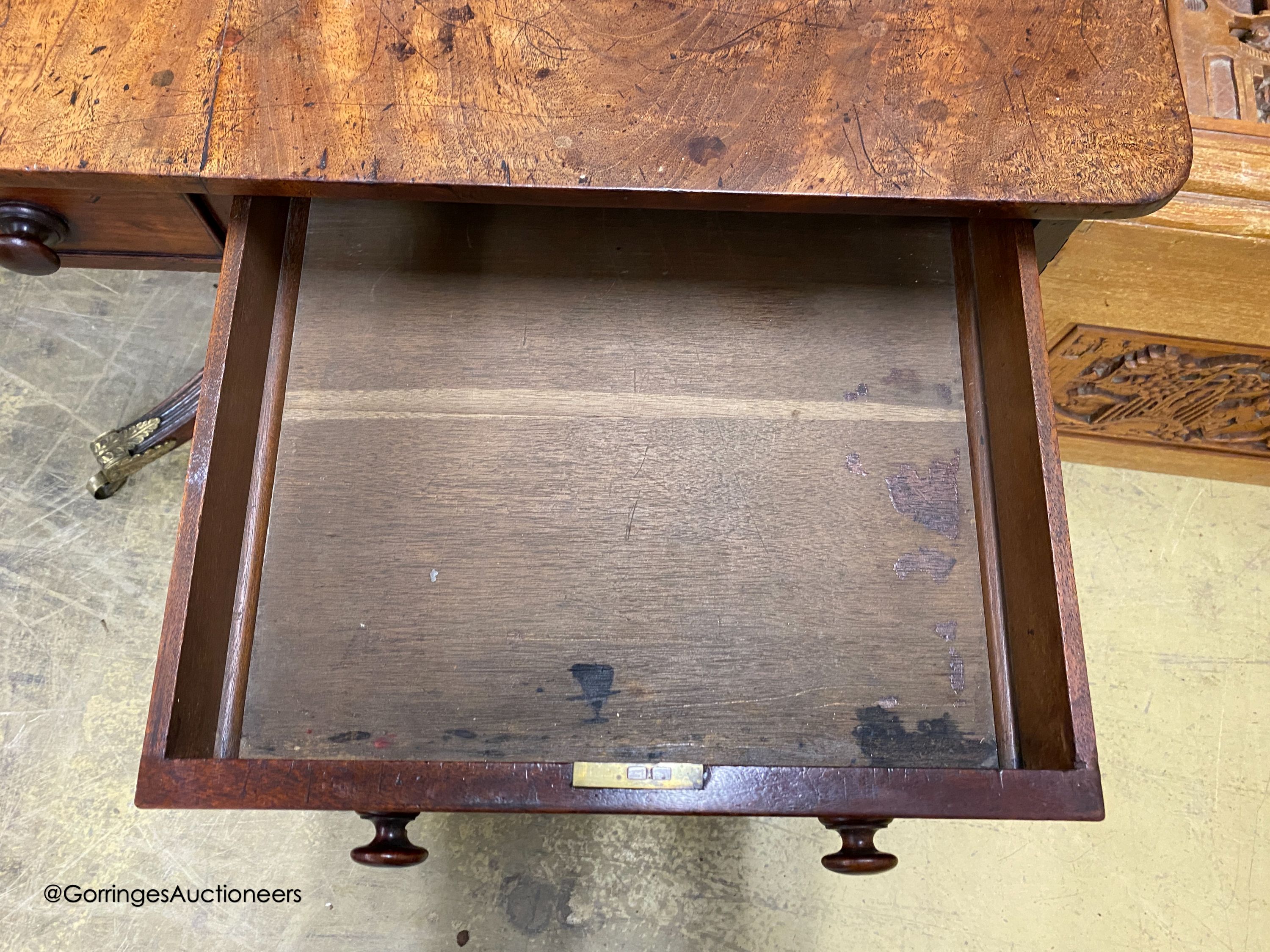 A Regency mahogany two drawer centre table, width 89cm, depth 68cm, height 72cm